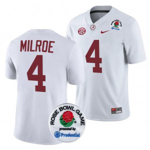 Men's Alabama Crimson Tide #4 Jalen Milroe 2024 Rose Bowl White NCAA Playoff College Football Jersey 2403SLEU5